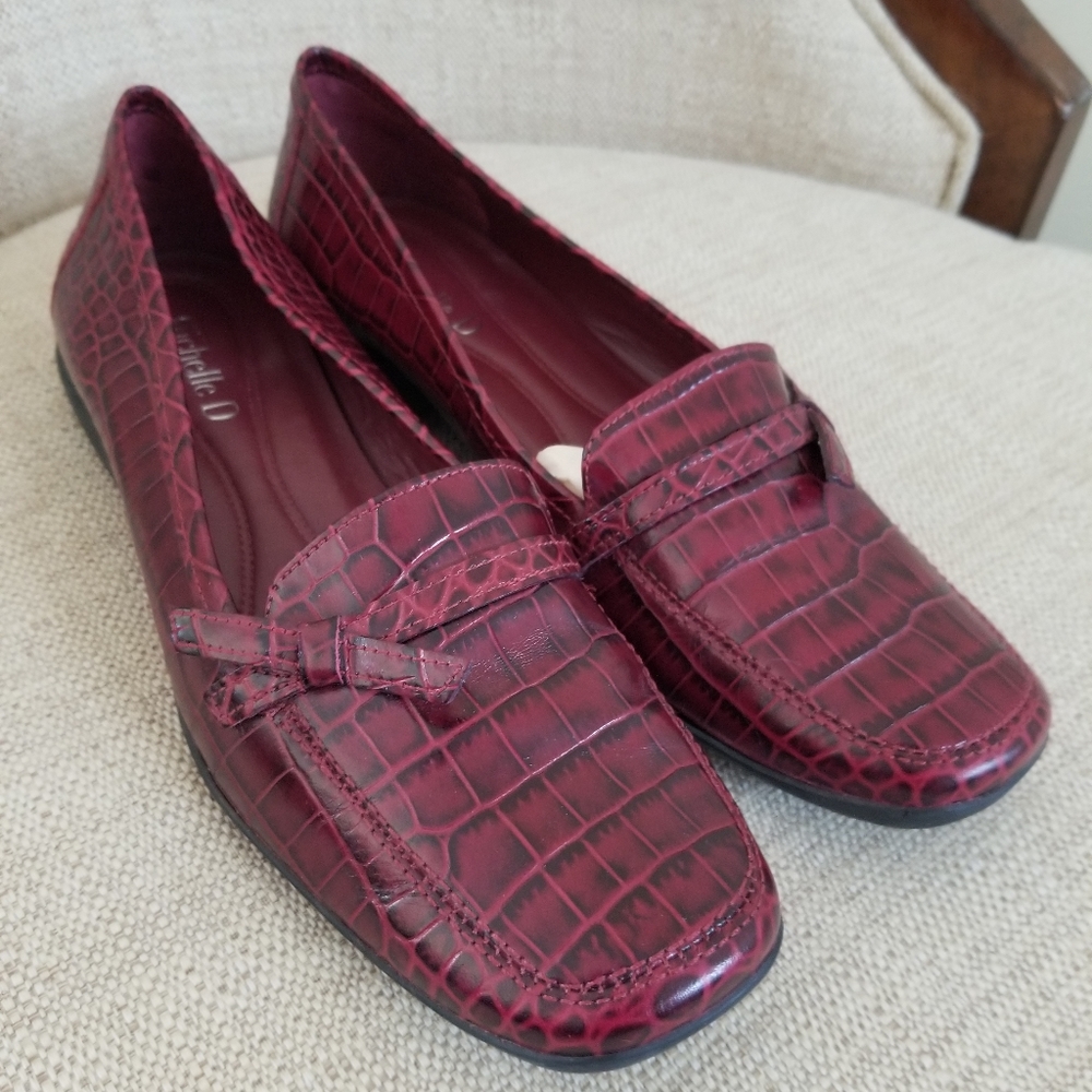 Michelle D Leather Burgundy Flats